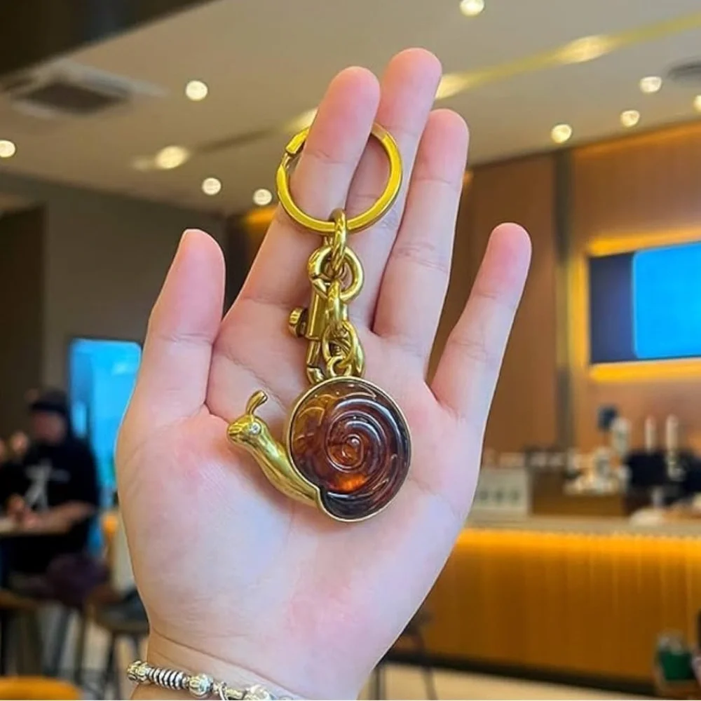 Snail purse charm with brown and gold Keychain purse accessories